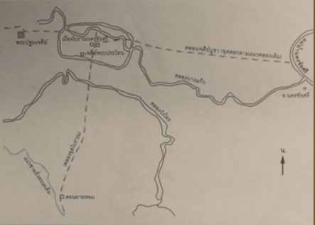 แผนที่แสดงเมืองโบราณนครชัยศรี และพระปฐมเจดีย์